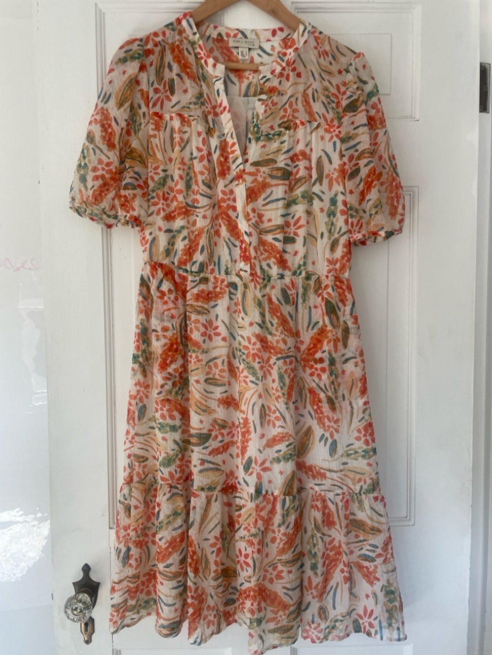 Lightweight Floral Dress in Cream, Orange, and Teal